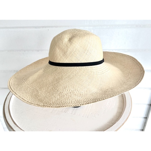 CUYANA Oversized Wide Brimmed Straw Hat in Natural with Black Band - 59 main image 9
